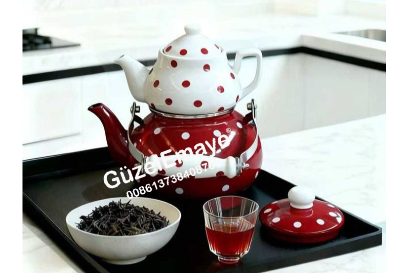 0.75L/2.1L GüzelEmaye Porcelain Teapot Enamel Kettle Set With Colors & Decal Designs