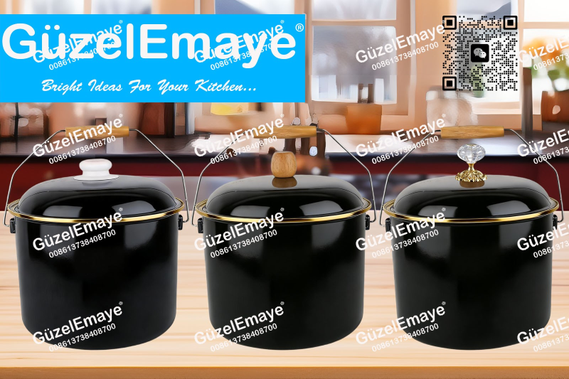 GüzelEmaye Serisi Emaye Bakraç Enamel Bucket Pot Enamel Stock Pot Casserole Pot Enamel Cookware 18cm/20cm/22cm/24cm/26cm