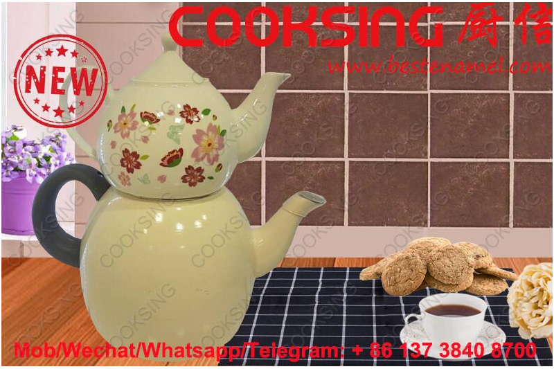 BK-3207DE Porcelain Teapot+Enamel Kettle