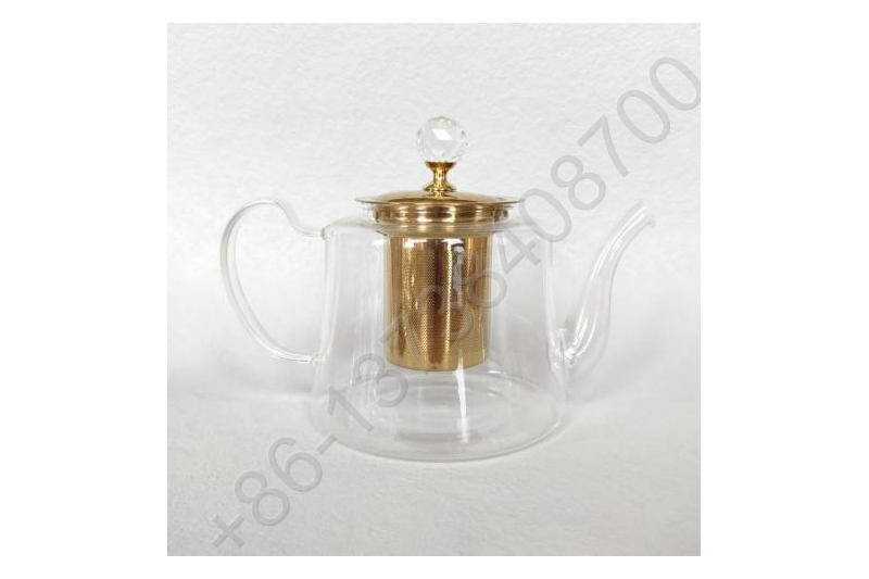 0.8L/1.1L Luxury High Quality Tea Pot Gold Stainless Steel Filter And Lid Glass Handle Heat Resistant Glass Teapot