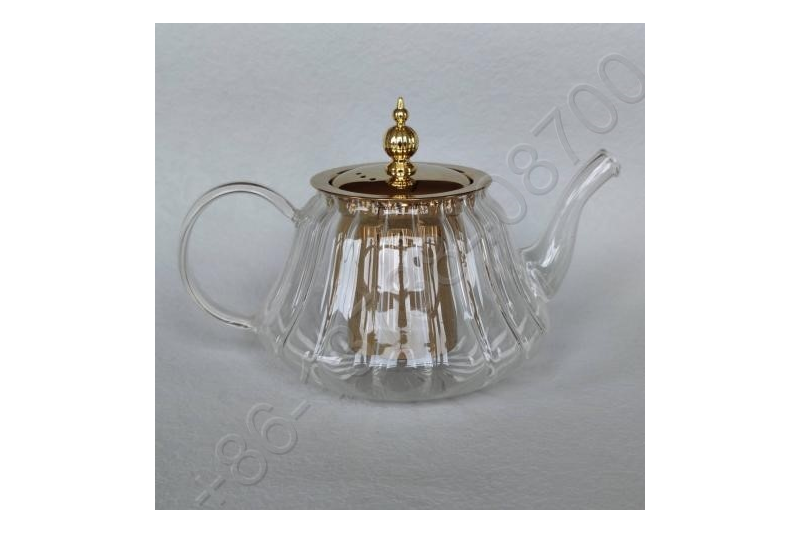 0.8L/1.0L/1.2L Luxury High Quality Tea Pot Gold Stainless Steel Filter And Lid Glass Handle Heat Resistant Glass Teapot