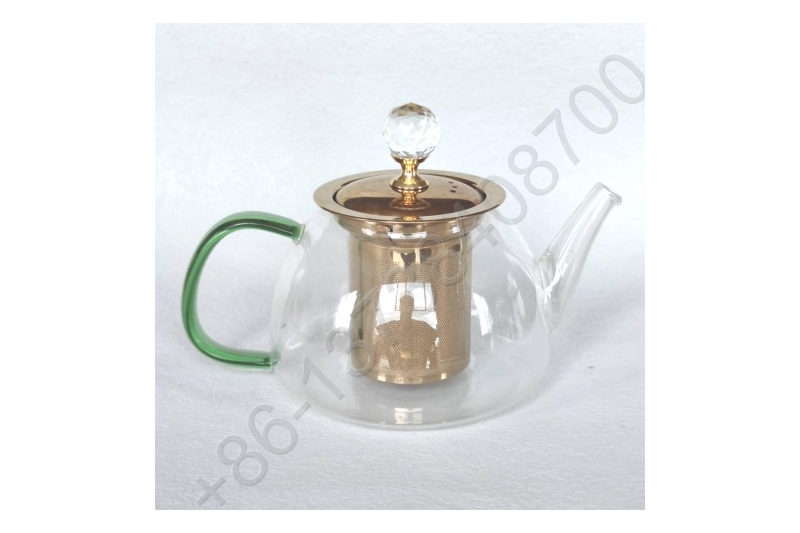 0.6L/0.8L/1.0L Luxury High Quality Tea Pot Gold Stainless Steel Filter And Lid Glass Handle Heat Resistant Glass Teapot