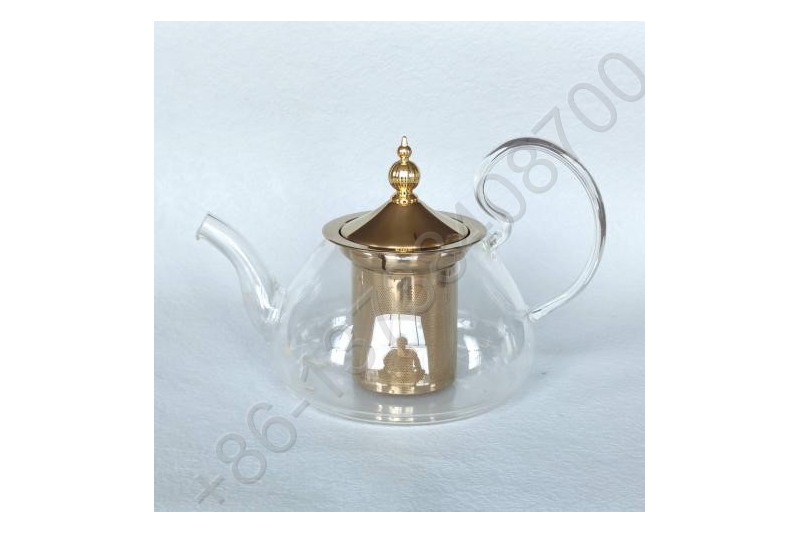 0.8L/1.0L Luxury High Quality Tea Pot Gold Stainless Steel Filter And Lid Glass Handle Heat Resistant Glass Teapot