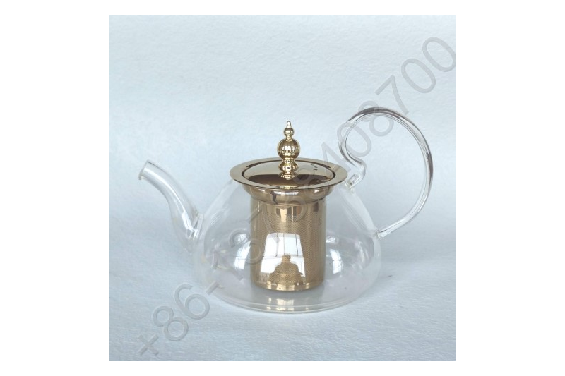 0.8L/1.0L Luxury High Quality Tea Pot Gold Stainless Steel Filter And Lid Glass Handle Heat Resistant Glass Teapot