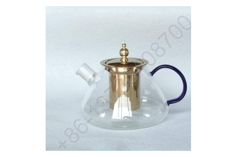 0.8L/1.0L Luxury High Quality Tea Pot Gold Stainless Steel Filter And Lid Glass Handle Heat Resistant Glass Teapot