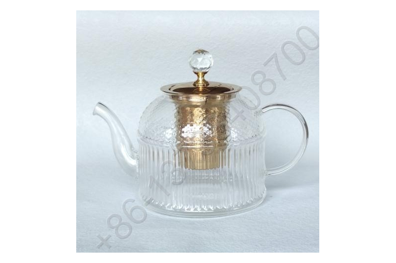 1.0L Luxury High Quality Tea Pot Gold Stainless Steel Filter And Lid Glass Handle Heat Resistant Glass Teapot