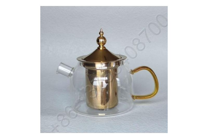 0.6L/0.8L/1.0L Luxury High Quality Tea Pot Gold Stainless Steel Filter And Lid Glass Handle Heat Resistant Glass Teapot