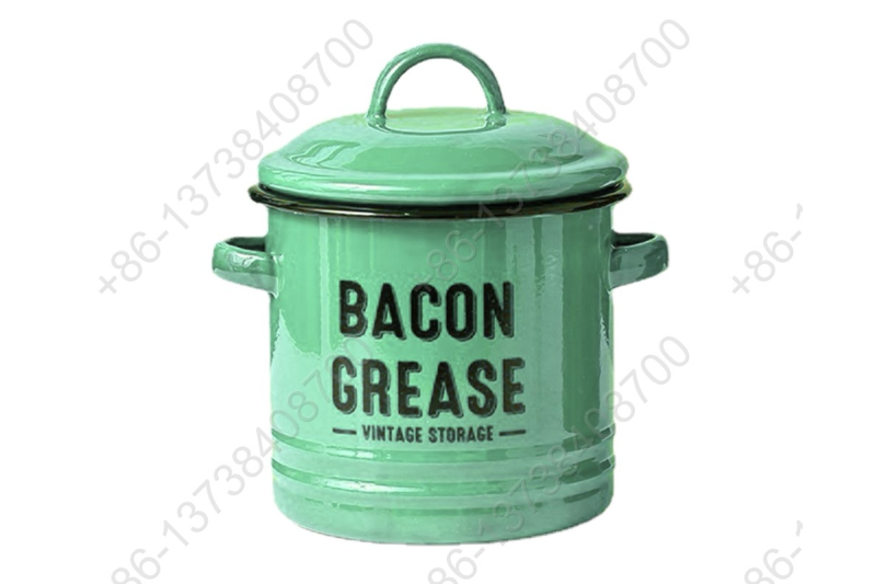 Enamel Bacon Grease Vintage Storage Container With Mesh Strainer Dedicated Pan Dripping Containers