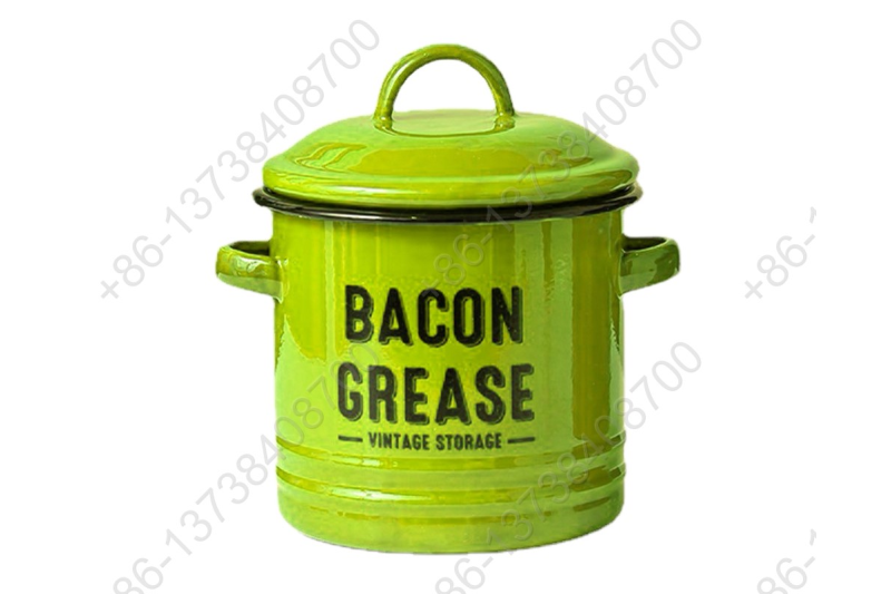 Enamel Bacon Grease Vintage Storage Container With Mesh Strainer Dedicated Pan Dripping Containers