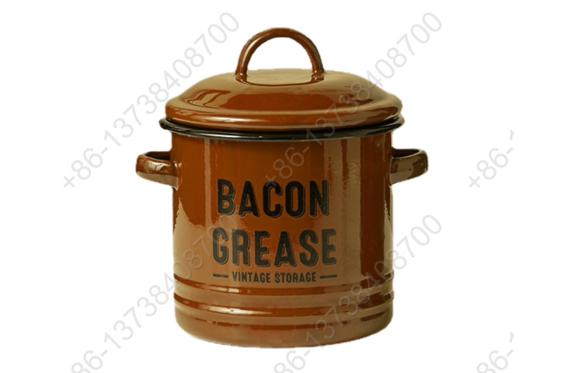 Enamel Bacon Grease Vintage Storage Container With Mesh Strainer Dedicated Pan Dripping Containers