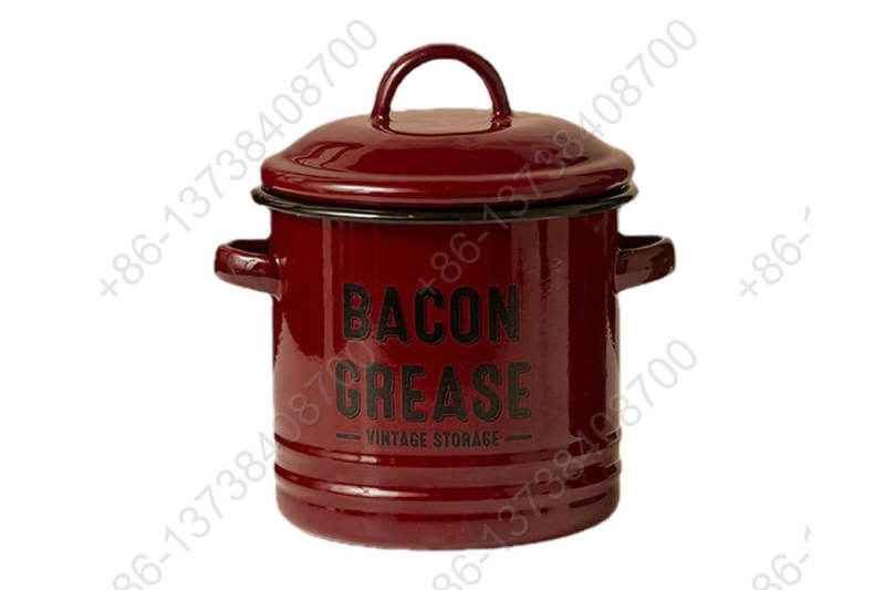 Enamel Bacon Grease Vintage Storage Container With Mesh Strainer Dedicated Pan Dripping Containers