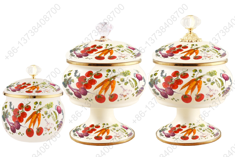 Home Luxury Enamel Candy Jar Multi-Functional Food Container Enamel Can Enamel Sugar Pot Household Fruits Basket
