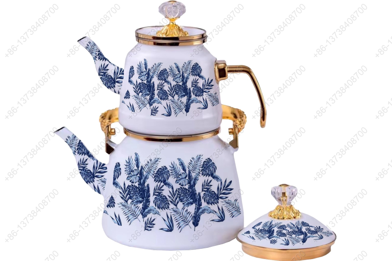 1.0L/2.5L Luxury Quality Enamel Tea Pot Kettle Set With Decal & Gold Stainless Steel Handle & Crystal Heat Resistant Handle|ظروف_لعابی|قابلمه_لعابی|لعابی_رنگی|لعابی_درجه_یک