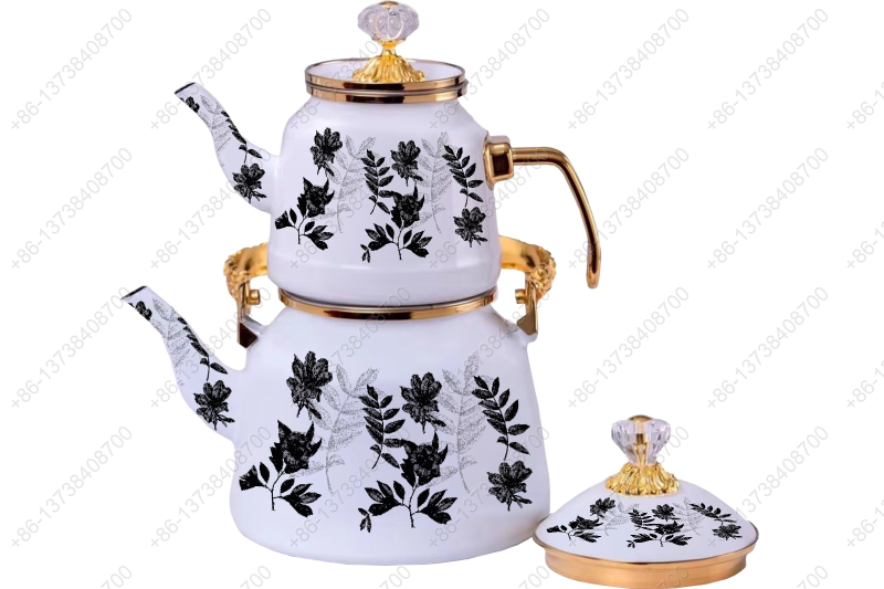 1.0L/2.5L Luxury Quality Enamel Tea Pot Kettle Set With Decal & Gold Stainless Steel Handle & Crystal Heat Resistant Handle|ظروف_لعابی|قابلمه_لعابی|لعابی_رنگی|لعابی_درجه_یک