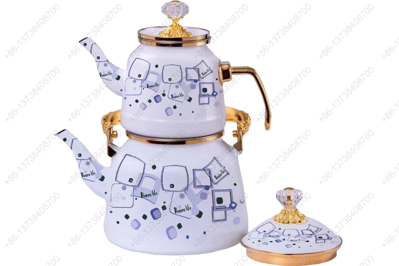 1.0L/2.5L Luxury Quality Enamel Tea Pot Kettle Set With Decal & Gold Stainless Steel Handle & Crystal Heat Resistant Handle|ظروف_لعابی|قابلمه_لعابی|لعابی_رنگی|لعابی_درجه_یک