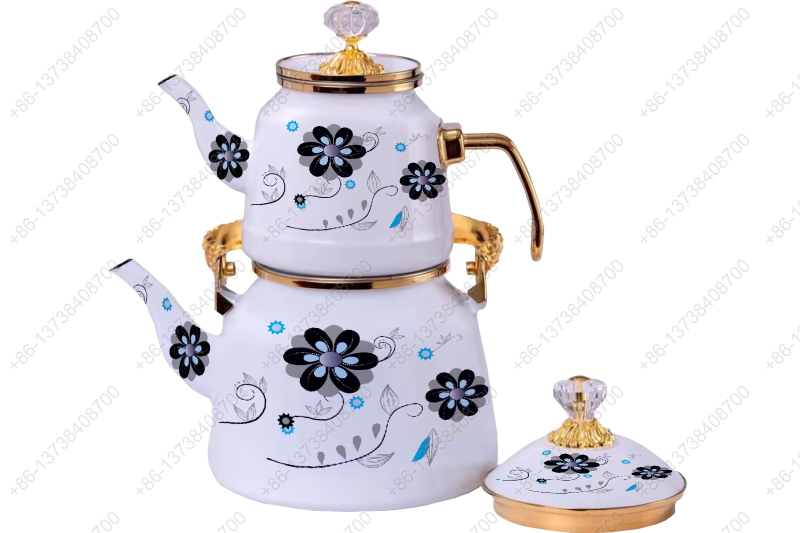 1.0L/2.5L Luxury Quality Enamel Tea Pot Kettle Set With Decal & Gold Stainless Steel Handle & Crystal Heat Resistant Handle|ظروف_لعابی|قابلمه_لعابی|لعابی_رنگی|لعابی_درجه_یک