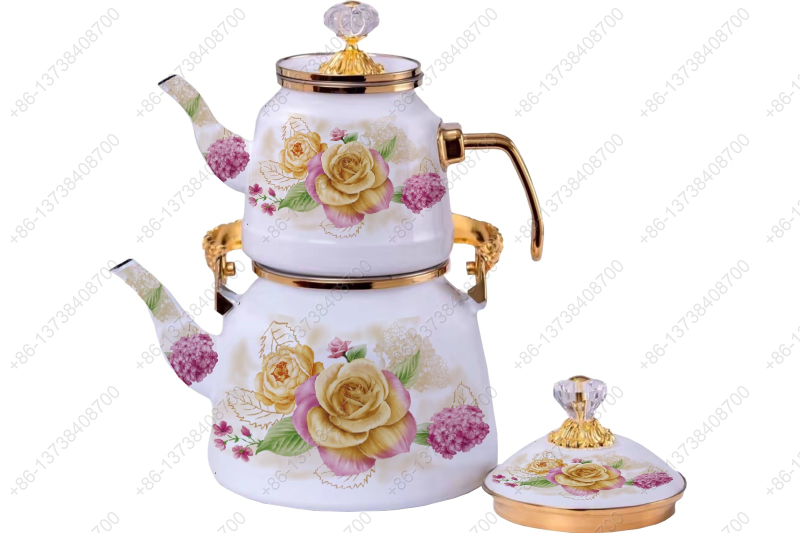 1.0L/2.5L Luxury Quality Enamel Tea Pot Kettle Set With Decal & Gold Stainless Steel Handle & Crystal Heat Resistant Handle|ظروف_لعابی|قابلمه_لعابی|لعابی_رنگی|لعابی_درجه_یک