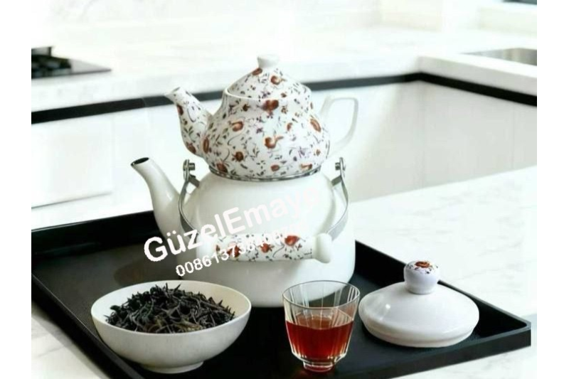 0.75L/2.5L GüzelEmaye Porcelain Teapot Enamel Kettle Set With Colors & Decal Designs