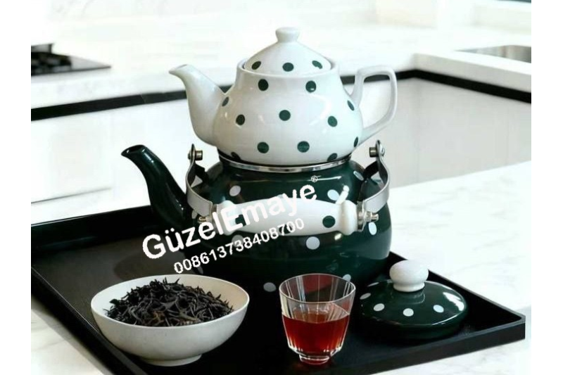 0.75L/2.1L GüzelEmaye Porcelain Teapot Enamel Kettle Set With Colors & Decal Designs