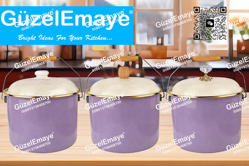GüzelEmaye Serisi Emaye Bakraç Enamel Bucket Pot Enamel Stock Pot Casserole Pot Enamel Cookware 18cm/20cm/22cm/24cm/26cm