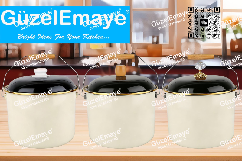 GüzelEmaye Serisi Emaye Bakraç Enamel Bucket Pot Enamel Stock Pot Casserole Pot Enamel Cookware 18cm/20cm/22cm/24cm/26cm
