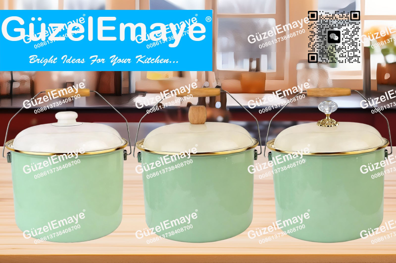 GüzelEmaye Serisi Emaye Bakraç Enamel Bucket Pot Enamel Stock Pot Casserole Pot Enamel Cookware 18cm/20cm/22cm/24cm/26cm
