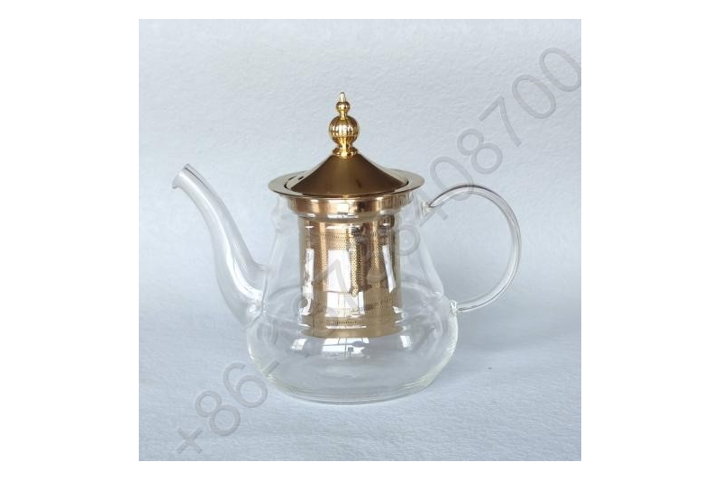 0.8L/1.0L/1.2L/1.5L Luxury High Quality Tea Pot Gold Stainless Steel Filter And Lid Glass Handle Heat Resistant Glass Teapot