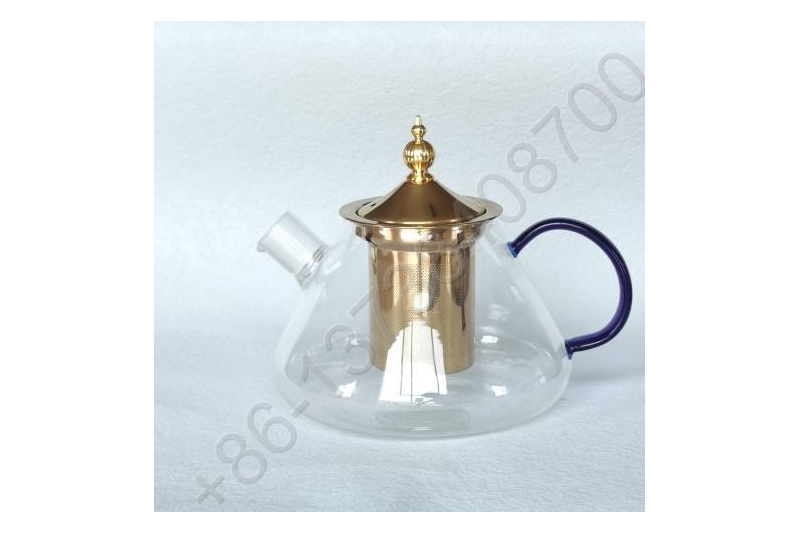 0.8L/1.0L Luxury High Quality Tea Pot Gold Stainless Steel Filter And Lid Glass Handle Heat Resistant Glass Teapot