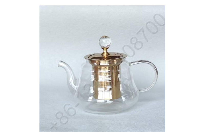 0.9L Luxury High Quality Tea Pot Gold Stainless Steel Filter And Lid Glass Handle Heat Resistant Glass Teapot