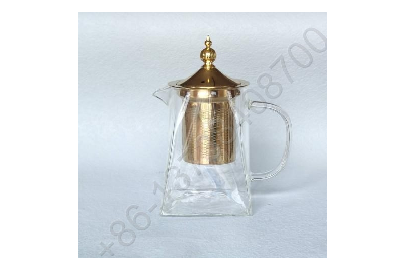 0.35L/0.55L/0.75L/0.95L Luxury High Quality Tea Pot Gold Stainless Steel Filter And Lid Glass Handle Heat Resistant Glass Teapot