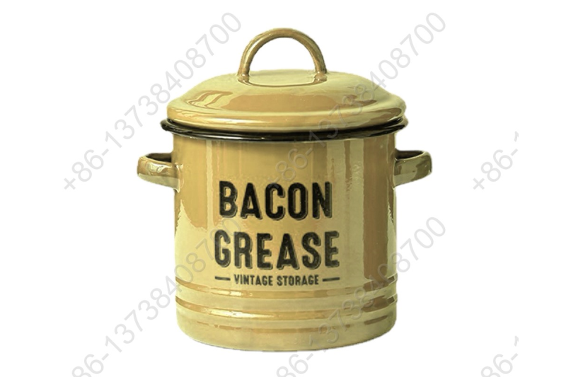 Enamel Bacon Grease Vintage Storage Container With Mesh Strainer Dedicated Pan Dripping Containers