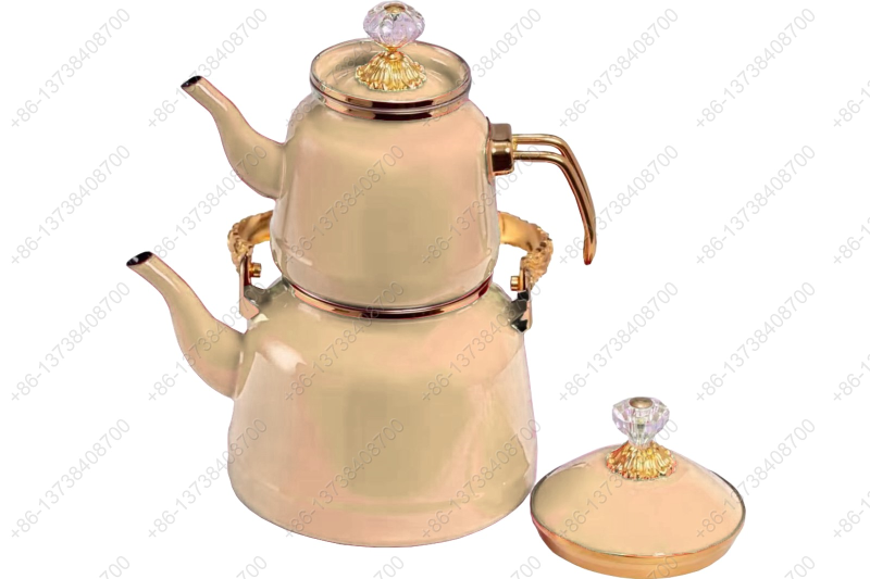 1.0L/2.5L High Luxury Quality Enamel Tea Pot Kettle Set With Gold Stainless Steel Handle & Crystal Heat Resistant Handle|ظروف_لعابی|قابلمه_لعابی|لعابی_رنگی|لعابی_درجه_یک