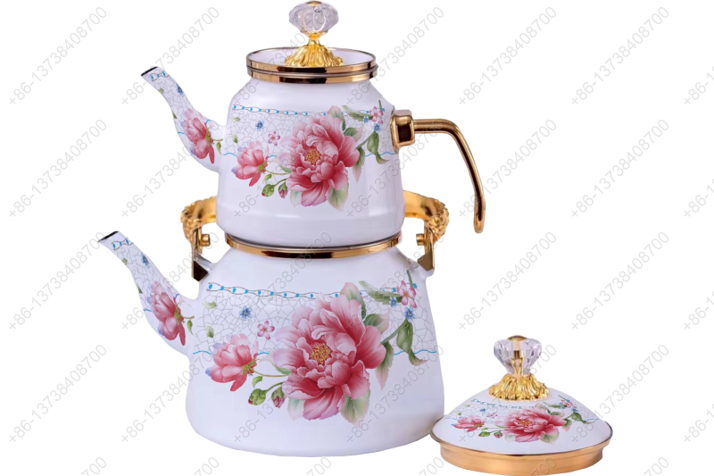 1.0L/2.5L Luxury Quality Enamel Tea Pot Kettle Set With Decal & Gold Stainless Steel Handle & Crystal Heat Resistant Handle|ظروف_لعابی|قابلمه_لعابی|لعابی_رنگی|لعابی_درجه_یک