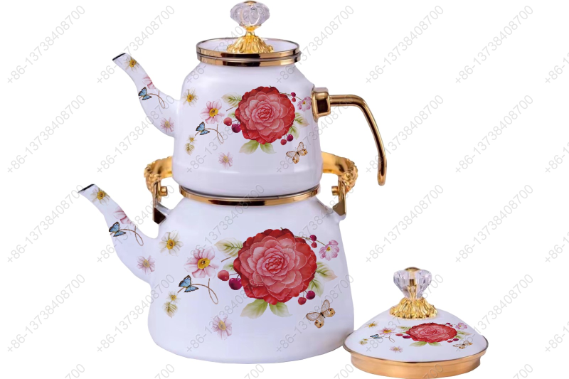 1.0L/2.5L Luxury Quality Enamel Tea Pot Kettle Set With Decal & Gold Stainless Steel Handle & Crystal Heat Resistant Handle|ظروف_لعابی|قابلمه_لعابی|لعابی_رنگی|لعابی_درجه_یک