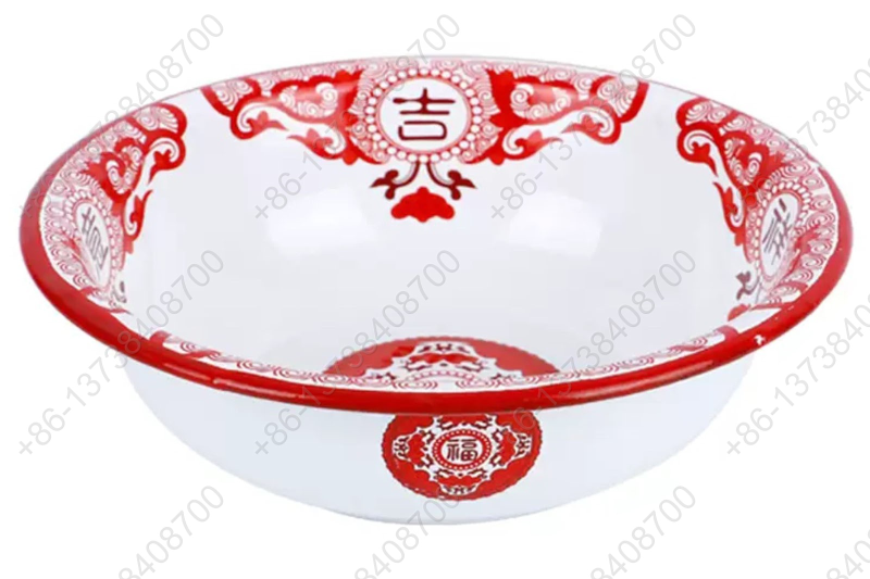 18CM Enamel Basin With Decals Flowers Enamel Wash Basin Enamel Coating Basin With Flower