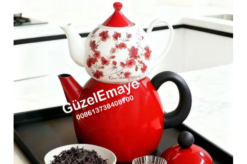 1.0L/3.2L GüzelEmaye Porcelain Teapot Enamel Kettle Set With Colors & Decal Designs