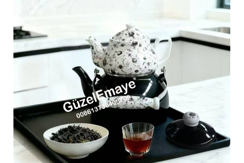 0.75L/2.5L GüzelEmaye Porcelain Teapot Enamel Kettle Set With Colors & Decal Designs