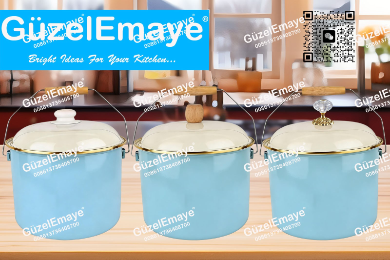 GüzelEmaye Serisi Emaye Bakraç Enamel Bucket Pot Enamel Stock Pot Casserole Pot Enamel Cookware 18cm/20cm/22cm/24cm/26cm