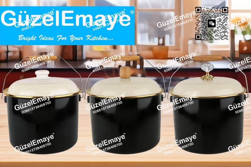 GüzelEmaye Serisi Emaye Bakraç Enamel Bucket Pot Enamel Stock Pot Casserole Pot Enamel Cookware 18cm/20cm/22cm/24cm/26cm