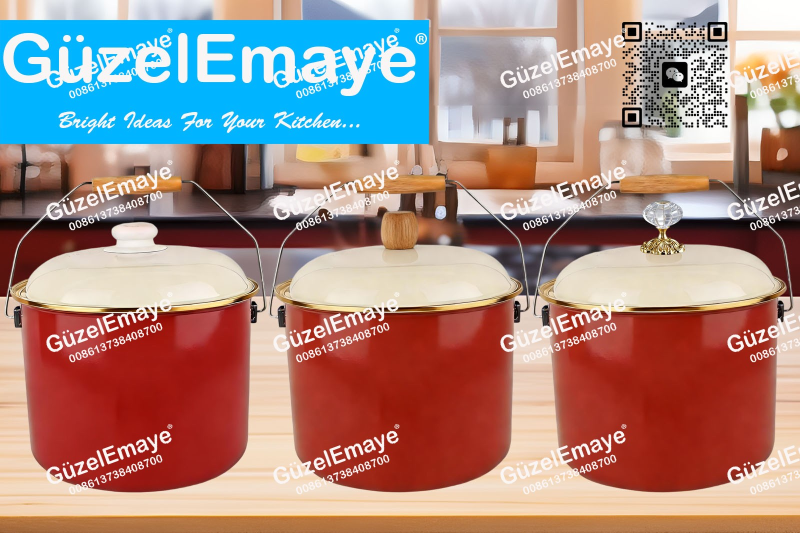 GüzelEmaye Serisi Emaye Bakraç Enamel Bucket Pot Enamel Stock Pot Casserole Pot Enamel Cookware 18cm/20cm/22cm/24cm/26cm