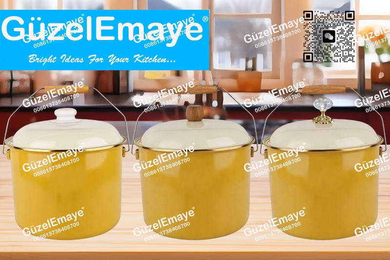GüzelEmaye Serisi Emaye Bakraç Enamel Bucket Pot Enamel Stock Pot Casserole Pot Enamel Cookware 18cm/20cm/22cm/24cm/26cm