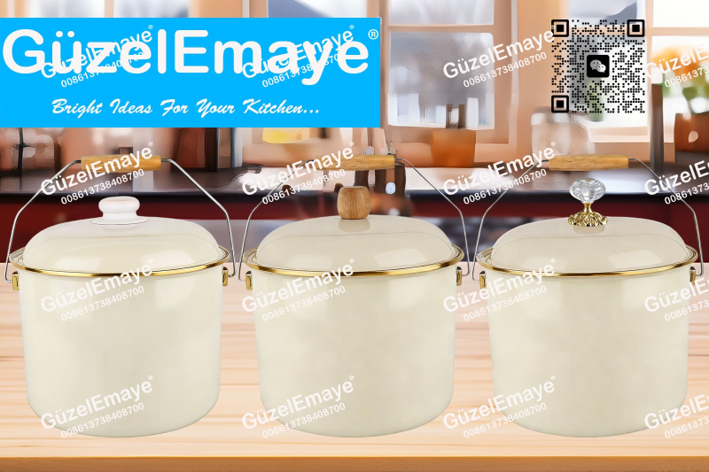 GüzelEmaye Serisi Emaye Bakraç Enamel Bucket Pot Enamel Stock Pot Casserole Pot Enamel Cookware 18cm/20cm/22cm/24cm/26cm